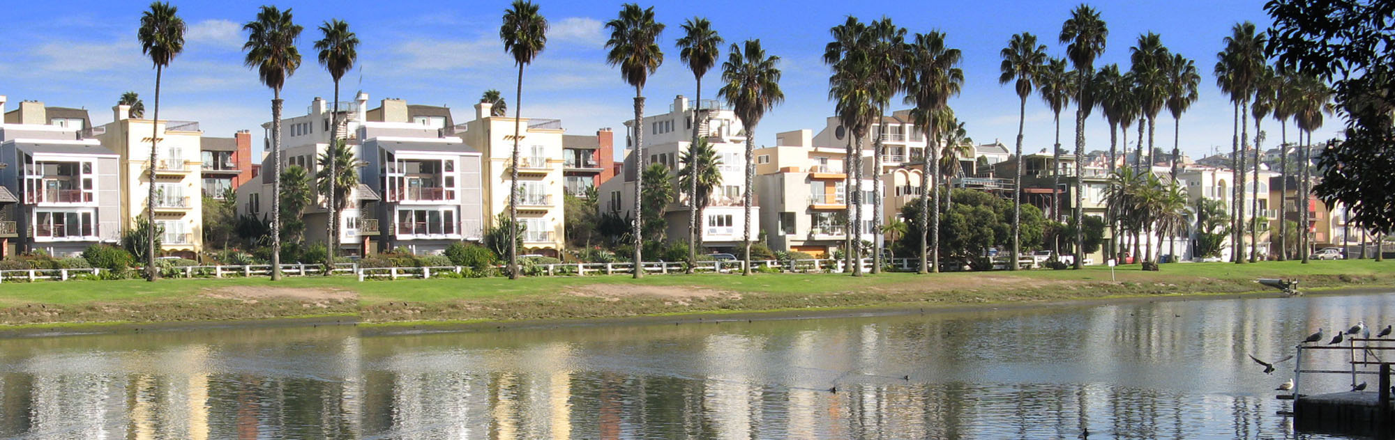 buildings with lagoon in front