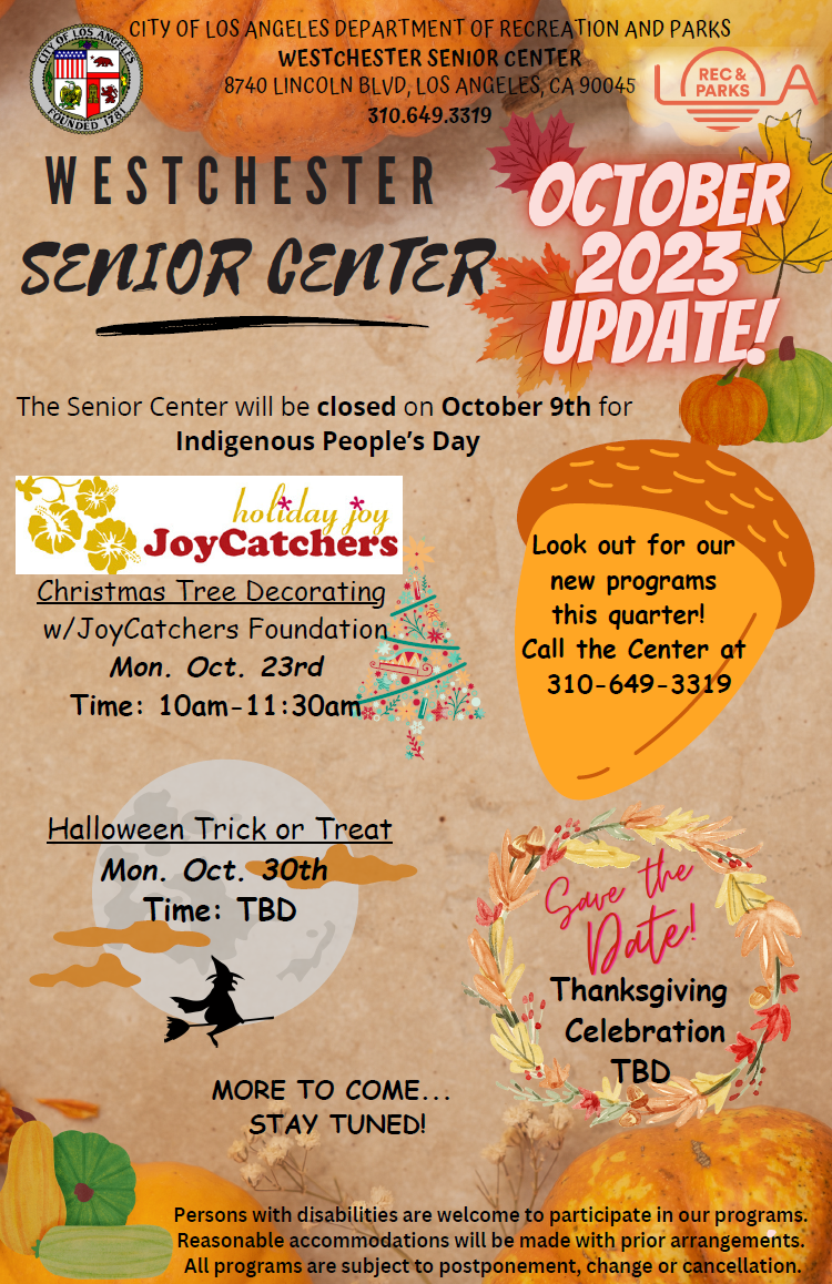 Oct events senior center