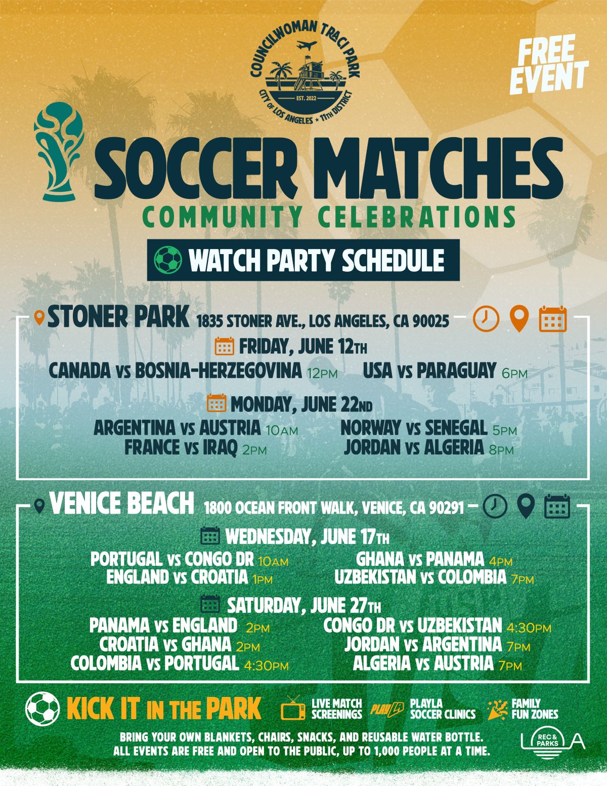 Community celebrations of the World Cup game schedule