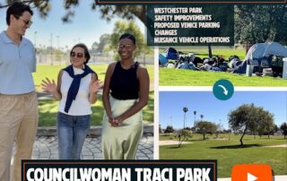 Traci Park and staff in Westchester Park, before and after encampment views
